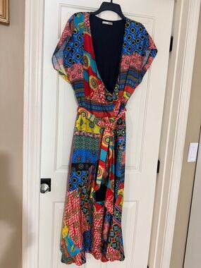Alice + Olivia Multi-Color Printed Maxi Wrap Dress